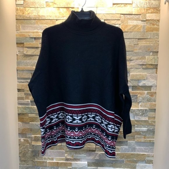 JOSEPH A Patterned Turtleneck Poncho Sweater - Picture 4 of 6